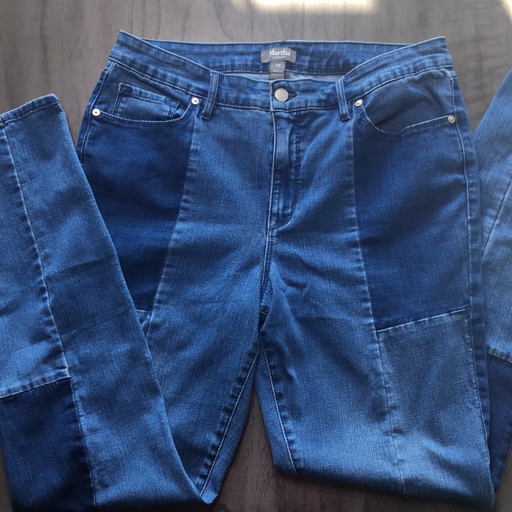 Martha Stewart Patchwork Skinny Jeans EUC 12 Tall